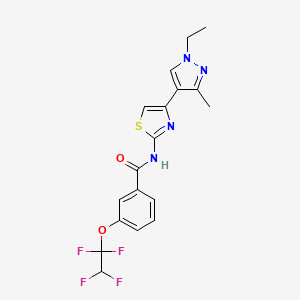 molecular formula C18H16F4N4O2S B4579152 N-[4-(1-ethyl-3-methyl-1H-pyrazol-4-yl)-1,3-thiazol-2-yl]-3-(1,1,2,2-tetrafluoroethoxy)benzamide 