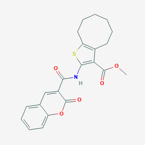 molecular formula C22H21NO5S B457922 methyl 2-{[(2-oxo-2H-chromen-3-yl)carbonyl]amino}-4,5,6,7,8,9-hexahydrocycloocta[b]thiophene-3-carboxylate 