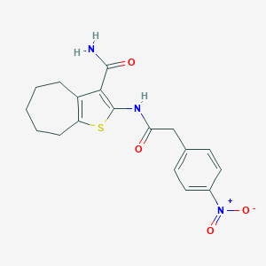 molecular formula C18H19N3O4S B457923 2-[({4-nitrophenyl}acetyl)amino]-5,6,7,8-tetrahydro-4H-cyclohepta[b]thiophene-3-carboxamide 