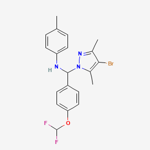 molecular formula C20H20BrF2N3O B4579285 N-{(4-bromo-3,5-dimethyl-1H-pyrazol-1-yl)[4-(difluoromethoxy)phenyl]methyl}-4-methylaniline 