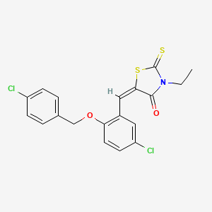 molecular formula C19H15Cl2NO2S2 B4579368 5-{5-chloro-2-[(4-chlorobenzyl)oxy]benzylidene}-3-ethyl-2-thioxo-1,3-thiazolidin-4-one 
