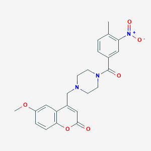 molecular formula C23H23N3O6 B4579450 6-methoxy-4-{[4-(4-methyl-3-nitrobenzoyl)-1-piperazinyl]methyl}-2H-chromen-2-one 