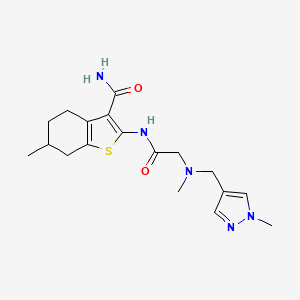 molecular formula C18H25N5O2S B4579563 6-methyl-2-({N-methyl-N-[(1-methyl-1H-pyrazol-4-yl)methyl]glycyl}amino)-4,5,6,7-tetrahydro-1-benzothiophene-3-carboxamide 