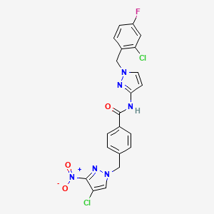 molecular formula C21H15Cl2FN6O3 B4579582 N-[1-(2-chloro-4-fluorobenzyl)-1H-pyrazol-3-yl]-4-[(4-chloro-3-nitro-1H-pyrazol-1-yl)methyl]benzamide 
