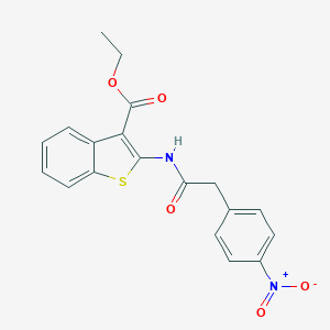 molecular formula C19H16N2O5S B457959 Ethyl 2-(2-(4-nitrophenyl)acetamido)benzo[b]thiophene-3-carboxylate 