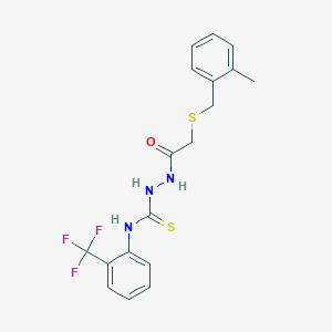 molecular formula C18H18F3N3OS2 B4579590 2-{[(2-甲基苄基)硫代]乙酰}-N-[2-(三氟甲基)苯基]肼基碳硫酰胺 