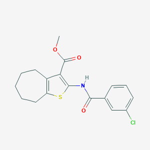 molecular formula C18H18ClNO3S B457962 methyl 2-[(3-chlorobenzoyl)amino]-5,6,7,8-tetrahydro-4H-cyclohepta[b]thiophene-3-carboxylate 