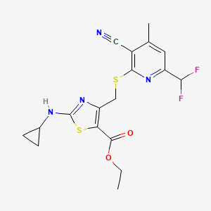 molecular formula C18H18F2N4O2S2 B4579671 4-({[3-氰基-6-(二氟甲基)-4-甲基-2-吡啶基]硫代}甲基)-2-(环丙基氨基)-1,3-噻唑-5-羧酸乙酯 