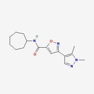 molecular formula C16H22N4O2 B4579729 N-cycloheptyl-3-(1,5-dimethyl-1H-pyrazol-4-yl)-5-isoxazolecarboxamide 