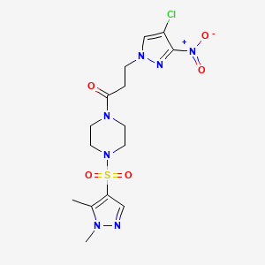 molecular formula C15H20ClN7O5S B4579748 1-[3-(4-氯-3-硝基-1H-吡唑-1-基)丙酰]-4-[(1,5-二甲基-1H-吡唑-4-基)磺酰基]哌嗪 