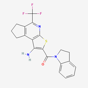 molecular formula C20H16F3N3OS B4579827 2-(2,3-dihydro-1H-indol-1-ylcarbonyl)-5-(trifluoromethyl)-7,8-dihydro-6H-cyclopenta[d]thieno[2,3-b]pyridin-1-amine 