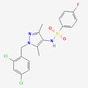 molecular formula C18H16Cl2FN3O2S B4579990 N-[1-(2,4-二氯苄基)-3,5-二甲基-1H-吡唑-4-基]-4-氟苯磺酰胺 