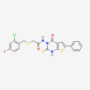 molecular formula C21H15ClFN3O2S3 B4579996 2-[(2-氯-4-氟苄基)硫代]-N-(2-巯基-4-氧代-6-苯基噻吩并[2,3-d]嘧啶-3(4H)-基)乙酰胺 