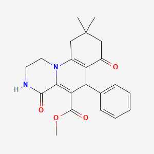 methyl 9,9-dimethyl-4,7-dioxo-6-phenyl-2,3,4,6,7,8,9,10-octahydro-1H-pyrazino[1,2-a]quinoline-5-carboxylate