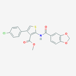 molecular formula C20H14ClNO5S B458012 Methyl 2-[(1,3-benzodioxol-5-ylcarbonyl)amino]-4-(4-chlorophenyl)-3-thiophenecarboxylate 