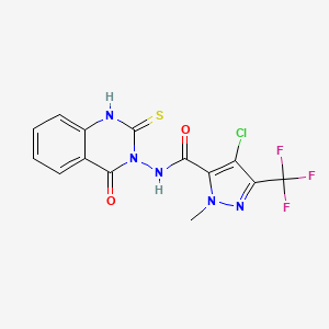 molecular formula C14H9ClF3N5O2S B4580213 4-chloro-N-(2-mercapto-4-oxo-3(4H)-quinazolinyl)-1-methyl-3-(trifluoromethyl)-1H-pyrazole-5-carboxamide 