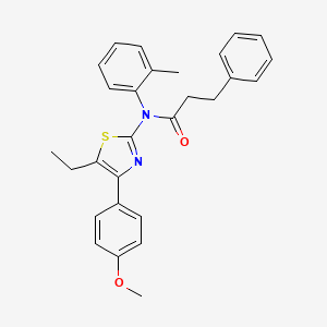 molecular formula C28H28N2O2S B4580305 N-[5-ethyl-4-(4-methoxyphenyl)-1,3-thiazol-2-yl]-N-(2-methylphenyl)-3-phenylpropanamide 