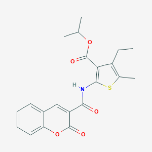 molecular formula C21H21NO5S B458033 isopropyl 4-ethyl-5-methyl-2-{[(2-oxo-2H-chromen-3-yl)carbonyl]amino}-3-thiophenecarboxylate 