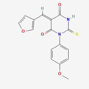 molecular formula C16H12N2O4S B4580332 5-(3-呋喃甲亚甲基)-1-(4-甲氧苯基)-2-硫代二氢-4,6(1H,5H)-嘧啶二酮 