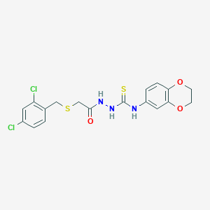 molecular formula C18H17Cl2N3O3S2 B4580479 2-{[(2,4-dichlorobenzyl)thio]acetyl}-N-(2,3-dihydro-1,4-benzodioxin-6-yl)hydrazinecarbothioamide 