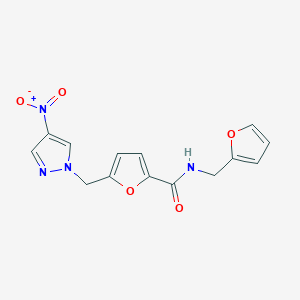 molecular formula C14H12N4O5 B458050 N-(2-furylmethyl)-5-({4-nitro-1H-pyrazol-1-yl}methyl)-2-furamide 