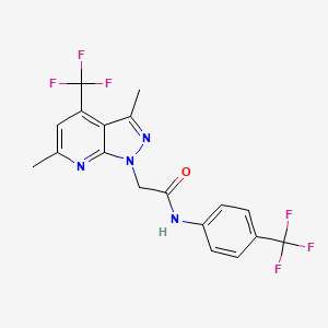 molecular formula C18H14F6N4O B4580526 2-[3,6-二甲基-4-(三氟甲基)-1H-吡唑并[3,4-b]吡啶-1-基]-N-[4-(三氟甲基)苯基]乙酰胺 