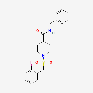 molecular formula C20H23FN2O3S B4580548 N-苄基-1-[(2-氟苄基)磺酰基]-4-哌啶甲酰胺 