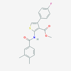 molecular formula C21H18FNO3S B458057 Methyl 2-[(3,4-dimethylbenzoyl)amino]-4-(4-fluorophenyl)-3-thiophenecarboxylate 