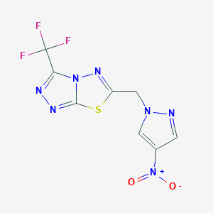 molecular formula C8H4F3N7O2S B4580580 6-[(4-nitro-1H-pyrazol-1-yl)methyl]-3-(trifluoromethyl)[1,2,4]triazolo[3,4-b][1,3,4]thiadiazole 