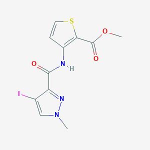 molecular formula C11H10IN3O3S B458061 methyl 3-{[(4-iodo-1-methyl-1H-pyrazol-3-yl)carbonyl]amino}-2-thiophenecarboxylate 
