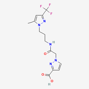 molecular formula C14H16F3N5O3 B4580647 1-[2-({3-[5-methyl-3-(trifluoromethyl)-1H-pyrazol-1-yl]propyl}amino)-2-oxoethyl]-1H-pyrazole-3-carboxylic acid 