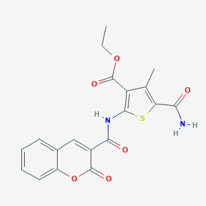 molecular formula C19H16N2O6S B458077 Ethyl 5-carbamoyl-4-methyl-2-[(2-oxochromene-3-carbonyl)amino]thiophene-3-carboxylate 