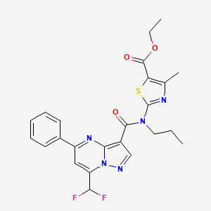 molecular formula C24H23F2N5O3S B4580799 2-[{[7-(二氟甲基)-5-苯基吡唑并[1,5-a]嘧啶-3-基]羰基}(丙基)氨基]-4-甲基-1,3-噻唑-5-羧酸乙酯 
