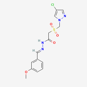 molecular formula C14H15ClN4O4S B4580806 2-{[(4-氯-1H-吡唑-1-基)甲基]磺酰基}-N'-(3-甲氧基亚苄基)乙酰肼 