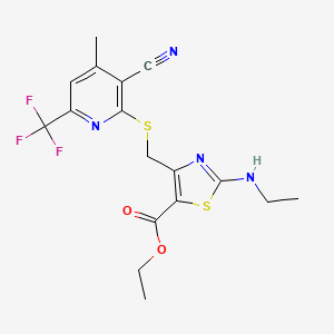 molecular formula C17H17F3N4O2S2 B4580815 4-乙基({[3-氰基-4-甲基-6-(三氟甲基)-2-吡啶基]硫}甲基)-2-(乙基氨基)-1,3-噻唑-5-羧酸乙酯 