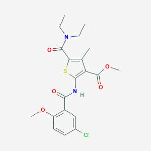 molecular formula C20H23ClN2O5S B458083 Methyl 2-[(5-chloro-2-methoxybenzoyl)amino]-5-[(diethylamino)carbonyl]-4-methyl-3-thiophenecarboxylate 