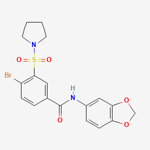 molecular formula C18H17BrN2O5S B4580834 N-1,3-benzodioxol-5-yl-4-bromo-3-(1-pyrrolidinylsulfonyl)benzamide 
