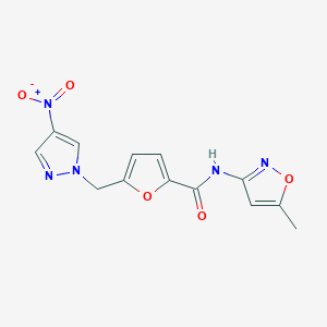 molecular formula C13H11N5O5 B458084 5-({4-nitro-1H-pyrazol-1-yl}methyl)-N-(5-methyl-3-isoxazolyl)-2-furamide 