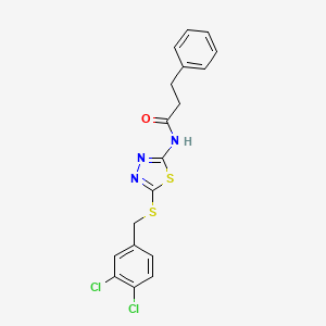 molecular formula C18H15Cl2N3OS2 B4580874 N-{5-[(3,4-dichlorobenzyl)thio]-1,3,4-thiadiazol-2-yl}-3-phenylpropanamide 