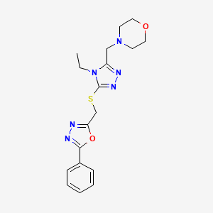 molecular formula C18H22N6O2S B4580905 4-[(4-ethyl-5-{[(5-phenyl-1,3,4-oxadiazol-2-yl)methyl]thio}-4H-1,2,4-triazol-3-yl)methyl]morpholine 