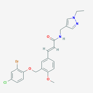 molecular formula C23H23BrClN3O3 B458092 3-{3-[(2-bromo-4-chlorophenoxy)methyl]-4-methoxyphenyl}-N-[(1-ethyl-1H-pyrazol-4-yl)methyl]acrylamide 