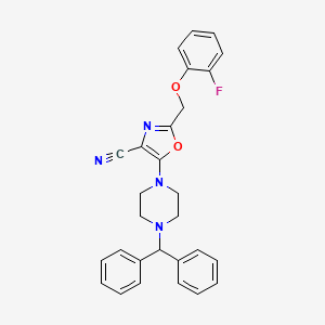 molecular formula C28H25FN4O2 B4580940 5-[4-(二苯甲基)-1-哌嗪基]-2-[(2-氟苯氧基)甲基]-1,3-恶唑-4-腈 