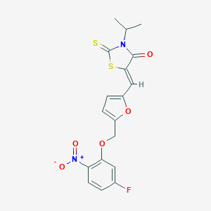 molecular formula C18H15FN2O5S2 B458096 5-{[5-({5-Fluoro-2-nitrophenoxy}methyl)-2-furyl]methylene}-3-isopropyl-2-thioxo-1,3-thiazolidin-4-one 