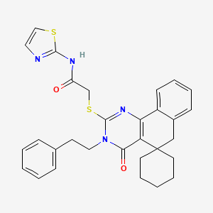 molecular formula C30H30N4O2S2 B4580969 2-{[4-氧代-3-(2-苯乙基)-4,6-二氢-3H-螺[苯并[h]喹唑啉-5,1'-环己烷]-2-基]硫代}-N-1,3-噻唑-2-基乙酰胺 