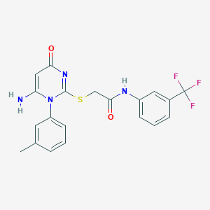 molecular formula C20H17F3N4O2S B458104 2-{[6-amino-1-(3-methylphenyl)-4-oxo-1,4-dihydro-2-pyrimidinyl]sulfanyl}-N-[3-(trifluoromethyl)phenyl]acetamide 