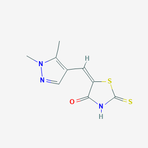 molecular formula C9H9N3OS2 B458108 (E)-5-((1,5-dimethyl-1H-pyrazol-4-yl)methylene)-2-thioxothiazolidin-4-one CAS No. 515874-09-6