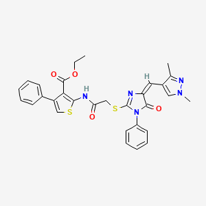 molecular formula C30H27N5O4S2 B4581186 ethyl 2-{[({4-[(1,3-dimethyl-1H-pyrazol-4-yl)methylene]-5-oxo-1-phenyl-4,5-dihydro-1H-imidazol-2-yl}thio)acetyl]amino}-4-phenyl-3-thiophenecarboxylate 