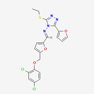 molecular formula C20H16Cl2N4O3S B4581352 N-({5-[(2,4-dichlorophenoxy)methyl]-2-furyl}methylene)-3-(ethylthio)-5-(2-furyl)-4H-1,2,4-triazol-4-amine 