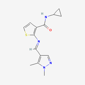 molecular formula C14H16N4OS B4581365 N-环丙基-2-{[(1,5-二甲基-1H-吡唑-4-基)亚甲基]氨基}-3-噻吩甲酰胺 