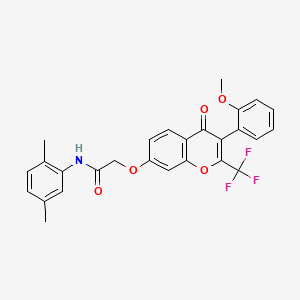 molecular formula C27H22F3NO5 B4581384 N-(2,5-二甲基苯基)-2-{[3-(2-甲氧基苯基)-4-氧代-2-(三氟甲基)-4H-色满-7-基]氧基}乙酰胺 